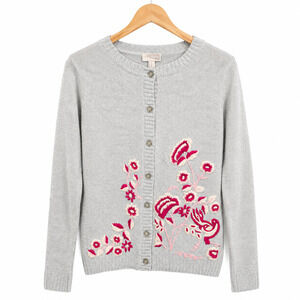 Forever 21 Contemporary Cardigan Womens Size Medium Gray Floral Embroidered